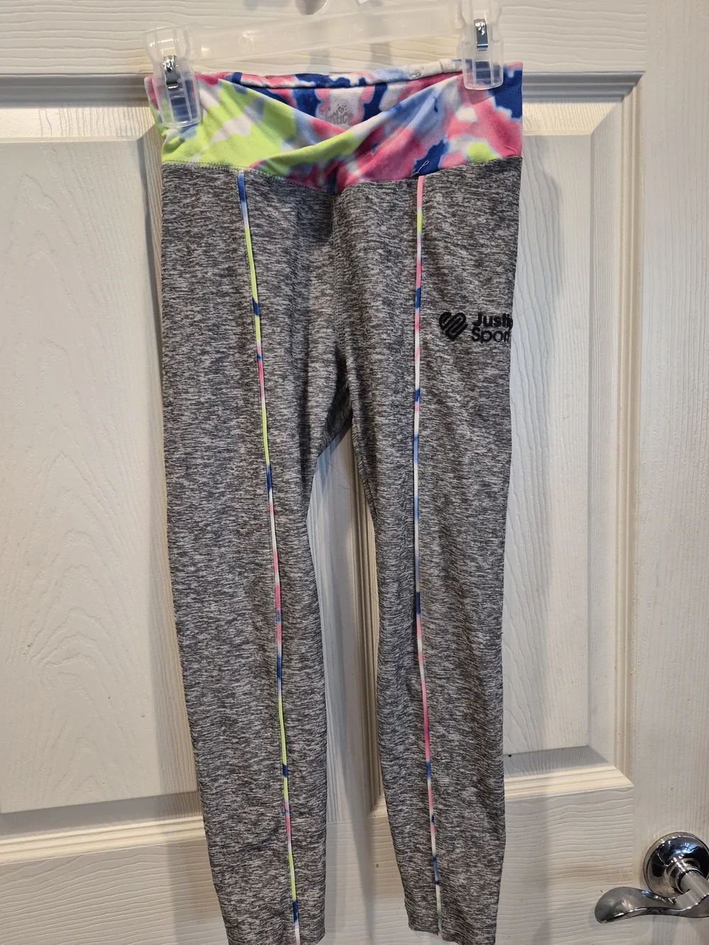 5/25 Justice Grey Heather Leggings with Neon Tie-Dye Waistband